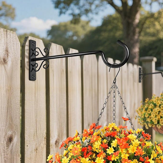 BOLITE Plant Hangers, 12 Inch Hanging Plant Brackets Outdoor or Indoor, Wall Hooks for Hanging Hummingbird Feeders, Bird Feeders, Planters, Lanterns, Wind Chimes, 2 Pack, Black, Gifts for Women Men
