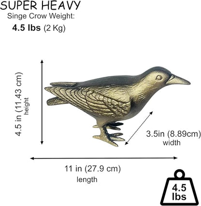 NACH Crow Decor, 4.5 x 11 x 3.5 inch, Cast Iron Antique Gold Raven Statue, Raven Decor for Outside - Head Up Crow Statue