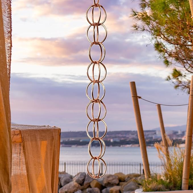 Rain Water Catcher Rainwater Chains Home Decor for Gutter Functional Replace Rain Gutter Drain Rain Chains for Divert Water Sheds Awnings, Rings