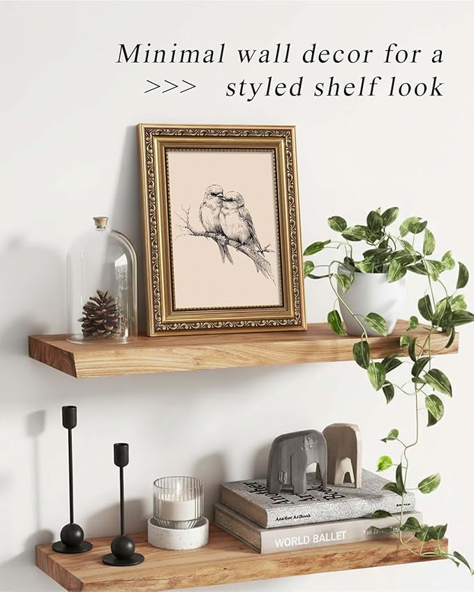 ARPEOTCY Vintage Gold Framed Wall Art, Sketch Birds in Love on a Branch Paintings, Small Canvas Prints Artwork with Frame, Victorian Wall Decor for Living Room Bathroom Bedroom Shelf, 8x10 inch