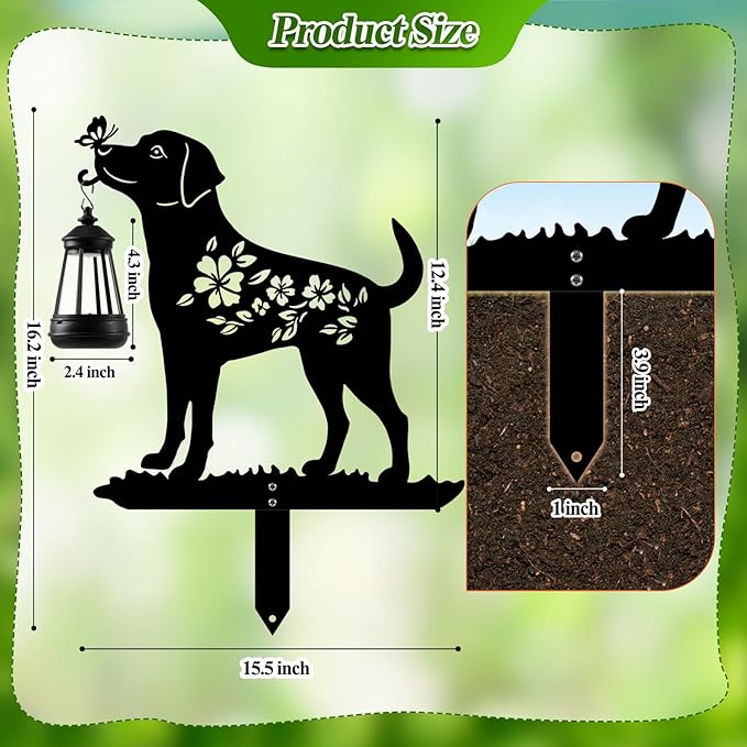 Tfro & Cile Dog Solar Light Outdoor Garden Lantern Stake Decorative Black Ornament with Butterfly Silhouette Decoration for Yard Lawn Patio