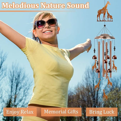 Giraffe Wind Chimes for Outside - Giraffe Gifts for Women Men, Birthday Housewarming Idea, Metal Memorial Wind Chimes for Outdoor, Garden Patio Yard Porch Decor