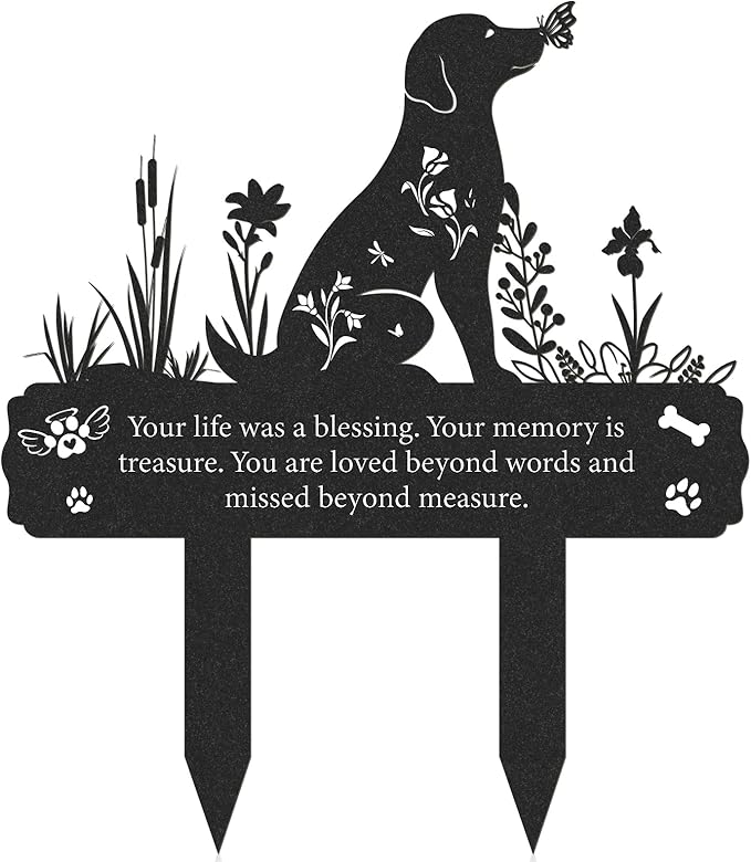 Rngmsi Grave Markers for Cemetery for Dog, Metal Grave Markers Yard Memorial Pet Dog, Garden Stake Decorations for Cemetery for Loss of Pet Outdoors Decor (12 X 14.5 Inches)