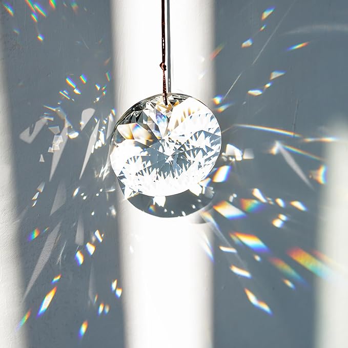 Bauhinia Hanging Faceted Crystals Large Window Prisms Suncatcher Ornament Rainbow Maker Chandelier Crystal Pendant(85mm,Round)
