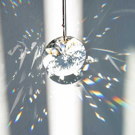 Bauhinia Hanging Faceted Crystals Large Window Prisms Suncatcher Ornament Rainbow Maker Chandelier Crystal Pendant(85mm,Round)