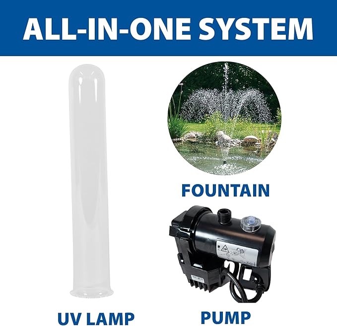 The Pond Guy ClearSolution Submersible Filter, Pump & Ultraviolet System for Outdoor Water Garden with Fountain Attachments & Diverter Valve, 1250
