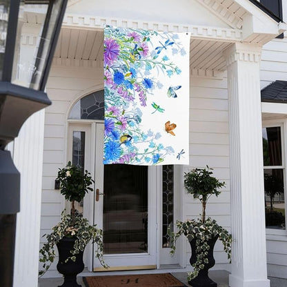 Blue Flower Butterfly Dragonfly Bird Flag 3x5 Ft Outdoor Indoor With Grommet Spring Summer Garden Yard Banner Decorative Sign