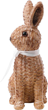 Rattan Rabbit Woven Rabbit Bow Resin Ornaments for Home Courtyard Lawn Tabletop and Easter Decoration to Enhance The Easter Atmosphere Preferred Easter Gifts (8.1in Brown Seat)
