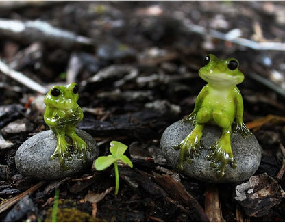 Top Collection 1.75-Inch Miniature Fairy Garden and Terrarium Cute Frog on Stone, Mini