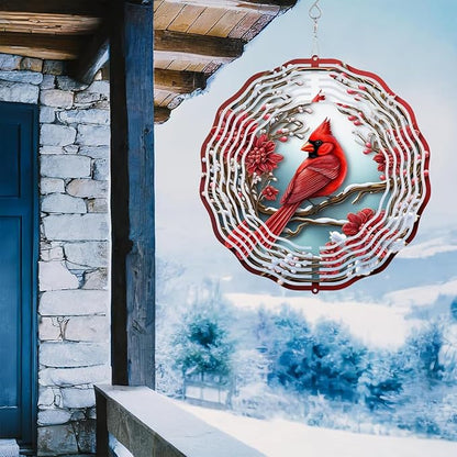3D Cardinal Bird Wind Spinner 10 Inch Stainless Steel Metal Art Kinetic Sculpture Red Bird Hanging Ornament for Garden, Yard, Patio, and Home Décor Christmas Decor