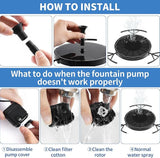 Pleneal 2W Solar Fountain Pump - Upgraded Solar Fountain for Bird Bath with 6 Nozzles, Outdoor solar Water Pump for Garden, Pond, Pool