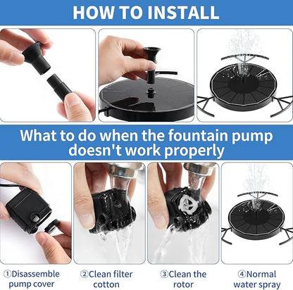 Pleneal 2W Solar Fountain Pump - Upgraded Solar Fountain for Bird Bath with 6 Nozzles, Outdoor solar Water Pump for Garden, Pond, Pool