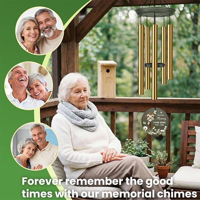 Personalized Wind Chimes, 36inch Custom Sympathy Words for Loss of Loved Dad/Mom, Daisy Memorial Gifts Keepsake, Decorative Wind Chime Outdoor Decor (Produced in USA)