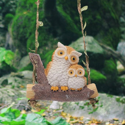 Swing Animal Garden Statue, Hanging Sculpture,Creative, Cartoon Cute Figurine Resin Ornament for Outdoor Courtyard Tree, Owl Statue