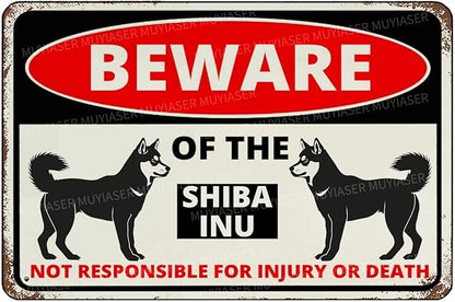 Beware Of The Dog Shiba Inu Sign Aluminum Metal Tin Signs Outdoor Yard Sign Warning Sign For Fence Yard Home Kitchen Farm Garden Wall Decor 8x12 Inch
