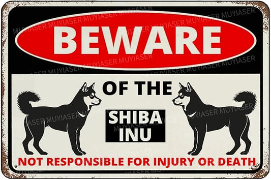 Beware Of The Dog Shiba Inu Sign Aluminum Metal Tin Signs Outdoor Yard Sign Warning Sign For Fence Yard Home Kitchen Farm Garden Wall Decor 8x12 Inch