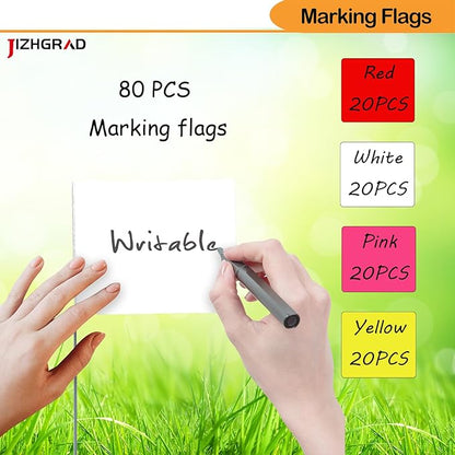80Pack Red&White&Pink&Yellow Marking Flags, JIZHGRAD 15x4x5 Inch Marker Flags Use for Yard & Lawn, Boundary & Dog Training, Survey & Landscape, Sprinkler & Surveyor, Garden & Construction, High Visibility, Sturdy, Versatile, UV & Weather Resistant