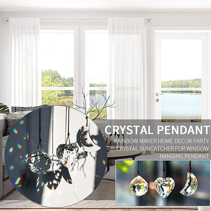 H&D HYALINE & DORA Clear Suncatcher Crystal Prism Ball Heart Moon Window Decor Ornament,Hanging Crystals Prisms for Car Garden,Pack of 3