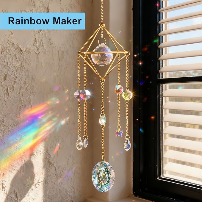 DIY Crystal Suncatcher kit with Wind Chime/Sun and Moon,Sun Catcher Dream Supplies Arts and Crafts Kits for Adults,for Indoor Window Hanging,Outdoor Garden Xmas Wedding Party Decor Gifts