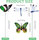 48 Pcs 3D Dragonfly Butterfly Garden Decor Dragon Fly Butterfly Garden Stakes with Sticks Colorful Butterflies Dragonflies Yard Art Ornaments for Indoor Outdoor Planter Pot Pathway Patio Decoration