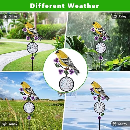 Outdoor Thermometer, Hummingbird Outside Thermometer with Garden Stake, 35" Tall No Battery Needed Wall Thermometer for Yard Patio Decor