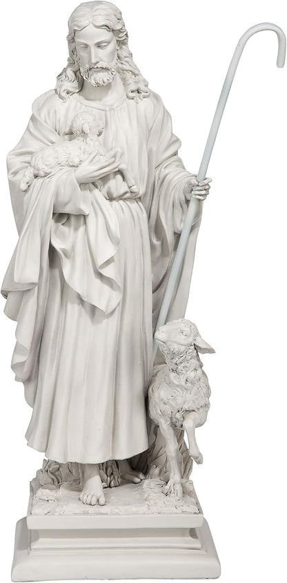 Design Toscano Jesus The Good Shepherd Religious Garden Statue (12 Inches Wide, 8 Inches Deep, 28 Inches High) and Classic Statuary Garden Plinth Base
