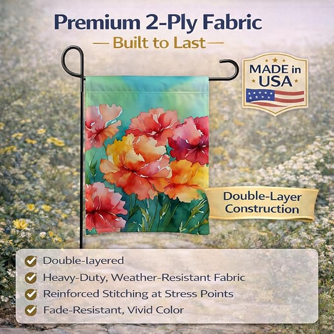 Caroline's Treasures Ohio Scarlet Carnations in Watercolor Garden Flag Mailbox Flag Decorative Yard Flag Banner Outside Patio Artwork Yard Flower Beds, Garden Size, Multicolor
