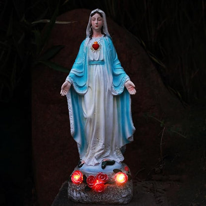 Garden Mary Statue,Solar Outdoor Virgin Mary Statues,Blessed Mother Statue with Solar Flower Ligths,Home/Garden Decor, Religious Gift to Women/Mom(11.81" H)