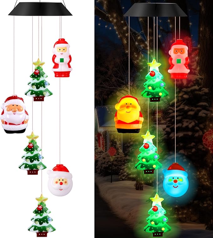 GlikCeil Christmas Solar Wind Chimes 27.5inch Christmas Decorations Outside Waterproof Hanging LED for Yard, Porch, Patio, Party, Color Changing Lights