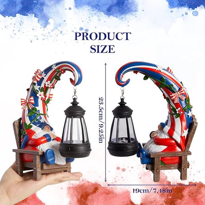 WDS WONDROUS Solar Garden Gnome Statue Decor with LED Lights 4th of July Gnome Decorations for Yard Outdoor Patio Lawn Balcony Decor Birthday Gift for Woman Grandma Outside Independence Day Sulptures