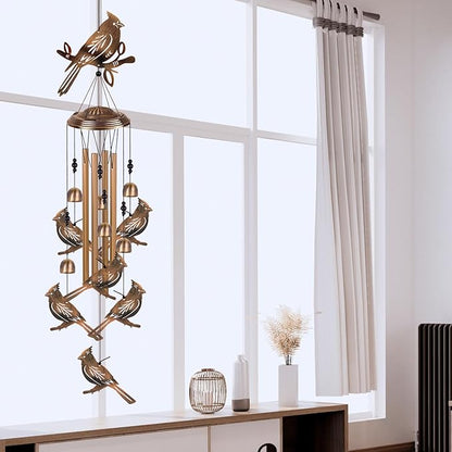 Bronze Cardinal Wind Chimes for Home, Garden, Balconies, Rooms, Patio, Indoor, Outside Decor, Memorial Wind Bell, Retro Wind Catcher, Outdoor Blessing Wind Chime Gifts for Mom, Women, Grandma, Family