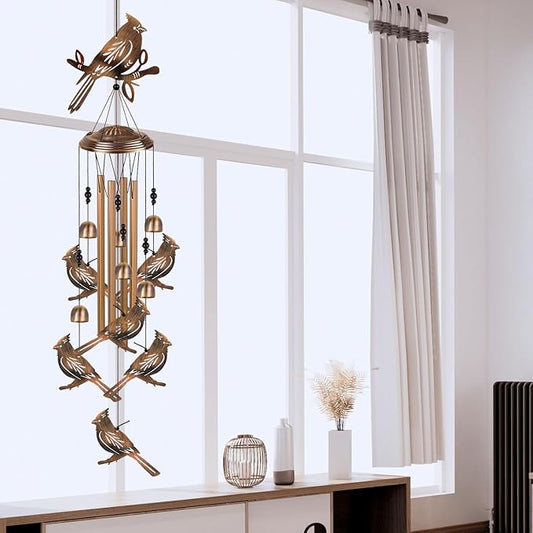 Bronze Cardinal Wind Chimes for Home, Garden, Balconies, Rooms, Patio, Indoor, Outside Decor, Memorial Wind Bell, Retro Wind Catcher, Outdoor Blessing Wind Chime Gifts for Mom, Women, Grandma, Family