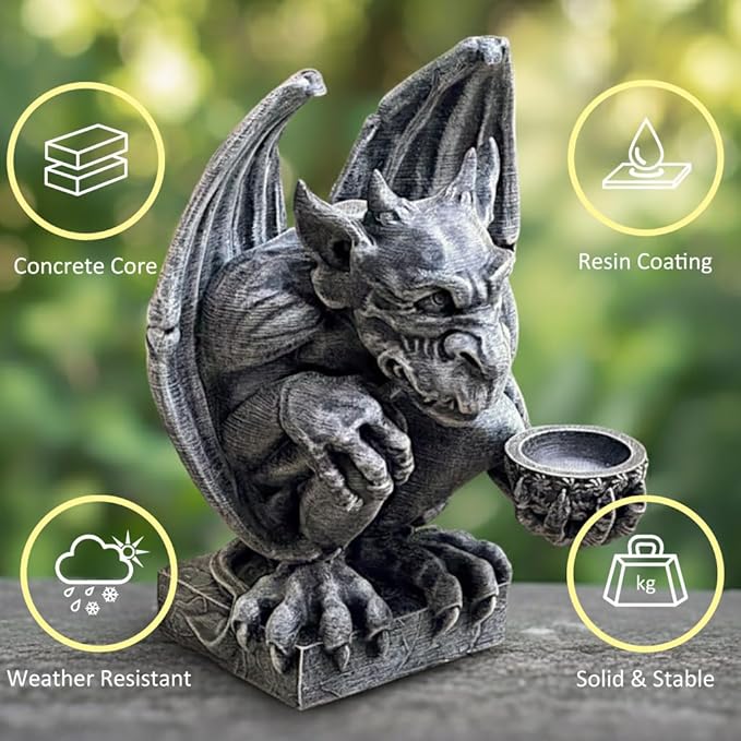 OLOMA Gargoyle Statue for Garden Mythical Gothic Outdoor Sculpture Fantasy Decor with Aged Stone Appearance Weather Resistant Durable Outdoor Indoor Yard Patio Landscape Accent
