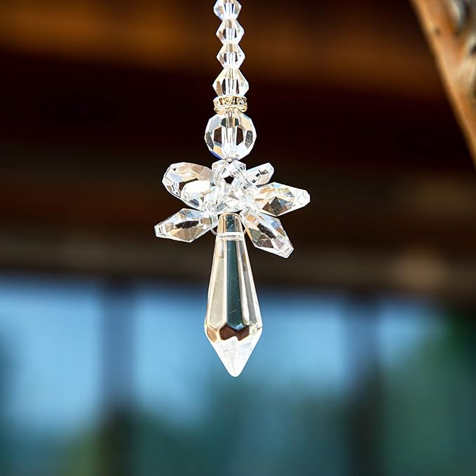 Rainbow Guardian Angel Suncatcher for Mom Crystal Angel Ornaments for Home/Car Decoration & Porch Decor & Hanging Gift (Clear)
