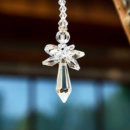 Rainbow Guardian Angel Suncatcher for Mom Crystal Angel Ornaments for Home/Car Decoration & Porch Decor & Hanging Gift (Clear)
