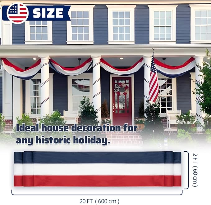 4Pack American Bunting Flag 2 x 20Ft Red, White & Blue Stripe Banner USA Patriotic Bunting Flags 4th of July Decoration for Outside Porch