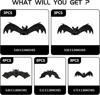 MGparty Halloween Hanging Bats 24 Pcs Realistic Scary Rubber Bats for Halloween Outdoor Indoor Yard Home Window Door Wall Decorations Halloween Party Decorations with 5 Size