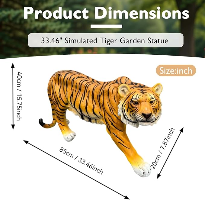 15.75" H x 33.46" L x 7.87" W Large Tiger Statue for Garden, Outdoor Sculpture, Animal Decor for Yard Porch Entryway Patio Living Room, Resin (Large, Tiger)