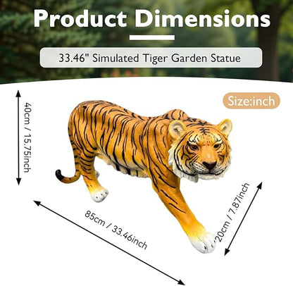 15.75" H x 33.46" L x 7.87" W Large Tiger Statue for Garden, Outdoor Sculpture, Animal Decor for Yard Porch Entryway Patio Living Room, Resin (Large, Tiger)
