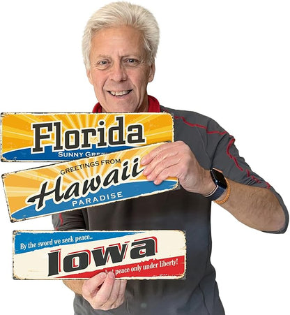 SmartSign 4 x 14 inch Greetings From Hawaii Paradise State Vintage Metal Sign, 40 mil Rustproof Aluminum with Clear Overcoat, Retro Wall Décor, Multicolor, Made in USA