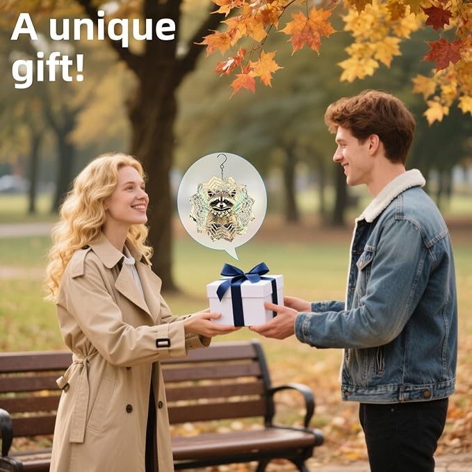 8 Inch Sublimation Wind Spinner, 3D Aluminum Metal Wind Spinner with Hook, Indoor Yard Garden Hanging Decoration, Weather Resistant Rotating Spiral Ornament, Fairy Raccoon