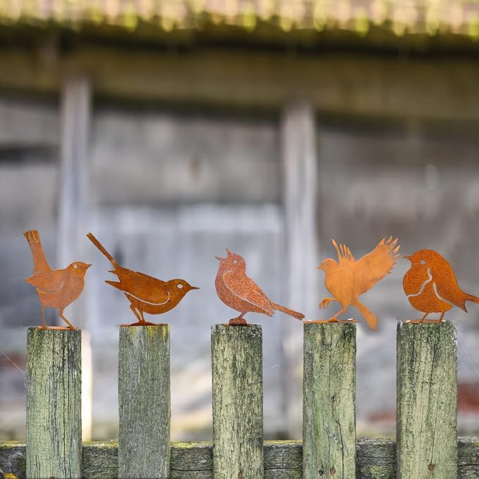 5pcs Rusty Birds with Screws Birds Garden Silhouette Decoration Decorative Rusty Metal Garden Yard Art Metal Birds Bird Ornaments Patio Yard Landscape
