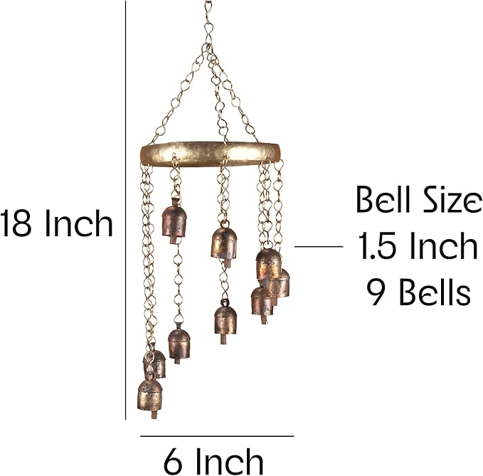 Rustic Wind Chimes for Outside – 18" Handmade Metal Hanging Bells – Garden Decor for Outside Yard Porch Patio – Outdoor Wind Chimes Bronze Finish – Boho Yard Decorations