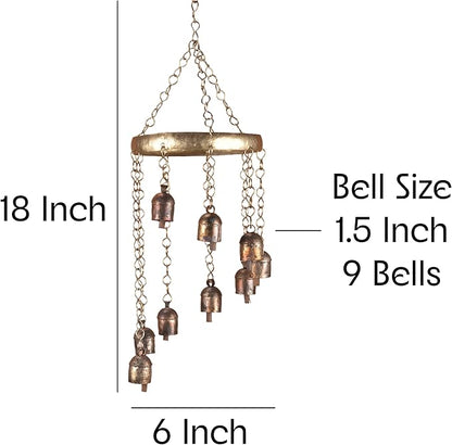 Rustic Wind Chimes for Outside – 18" Handmade Metal Hanging Bells – Garden Decor for Outside Yard Porch Patio – Outdoor Wind Chimes Bronze Finish – Boho Yard Decorations