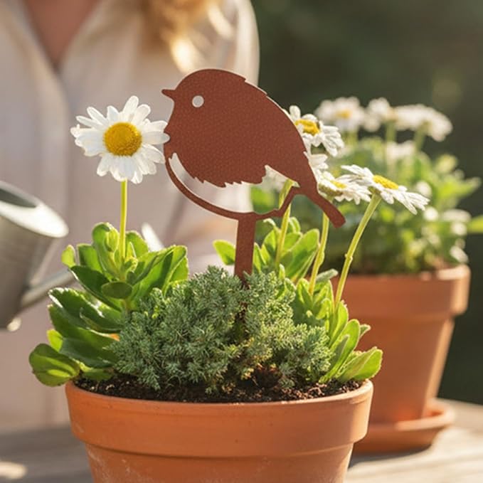 Chickadee Small Bird Metal Garden Stake – Powder-Coated Rust-Resistant Mini Bird Plant Pick for Pots & Planters, Cute Indoor/Outdoor Garden Decor