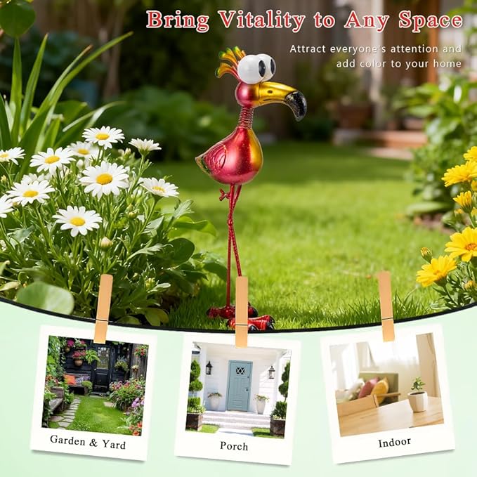 19’’ Pink Flamingo Garden Statue - Weather Resistant Metal Bird Yard Art, Outdoor Lawn Decor Ornament, Unique Gift for Gardening Enthusiasts