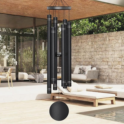 Extra Large Wind Chimes for Outside Deep Tone - Engraved Lines of Aluminum Tubes, Total 50 in Black Deep Tone Wind Chimes, Memorial Sympathy Gifts, Soothing Wind Chime Outdoor Garden Decor
