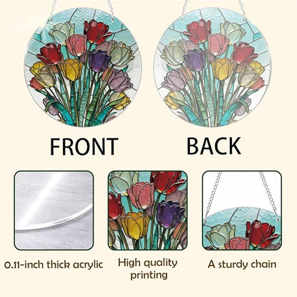 Tulips Suncatchers Windows Hanging, Acrylic Hanging Sun Catcher, Colorful Window Decoration, Indoor Windows Wall Art, Home Garden Decor, Gift for Flower Lover Women Mother's Day Christmas