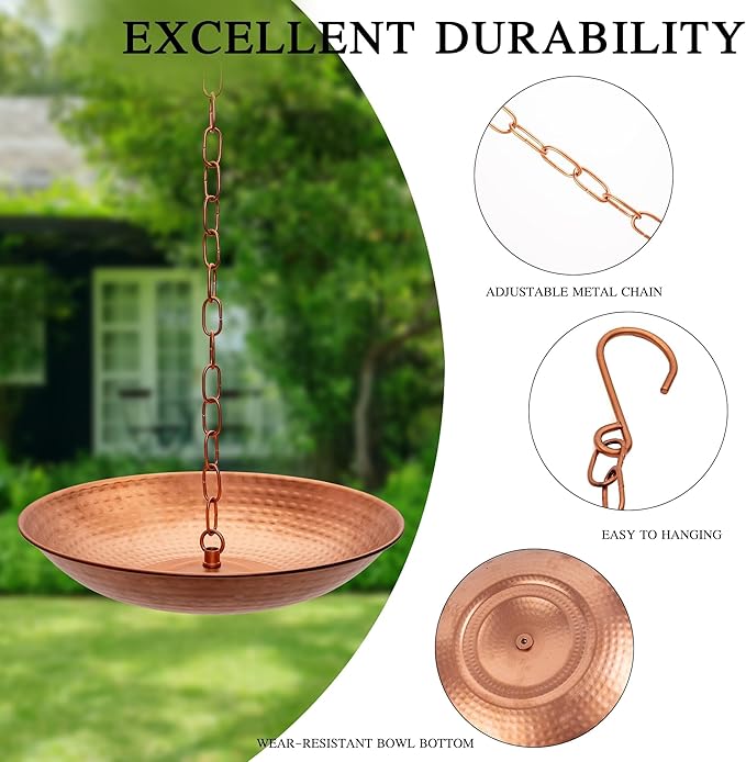 DUSVALLY Rain Chain Anchoring Basin 10.8 inch Water Feature Basin, Garden and Terrace Decoration Rain Chain Basin for Rainwater Collection Roof Drainage Ditch Downspouts, Gold