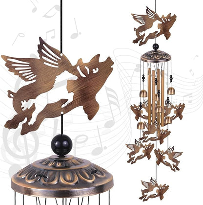 Bronze Flying Pigs Wind Chimes for Garden/Home/Balcony/Lawn/Tree/Yard/Indoor/Outside Decoration, Retro Wind Catcher, Pig Decor, Blessing Wind Bells, Memorial WindChimes Gifts for Mom, Grandma, Woman